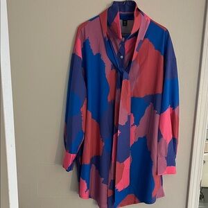 SHEIN Women's Bold Blue and Pink Abstract Shirt W/ belt